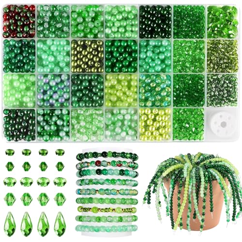 Funtopia 1600pcs Green Glass Beads for Bracelets, 6mm Crystal Beads - color: #10 Green, size: 6mm