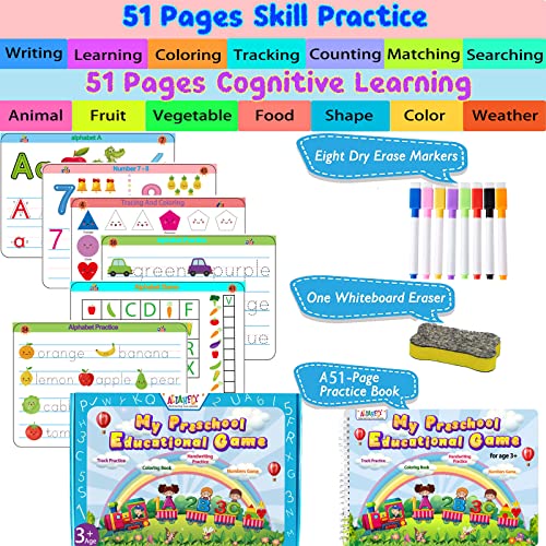 ALIANFLY Preschool Learning Activities Educational Workbook - Toddler Prek Montessori Handwriting Practice Activity Tracing Toys Busy Book for Kids, Autism Learning Materials and ABC Learning Book - color: Blue - General