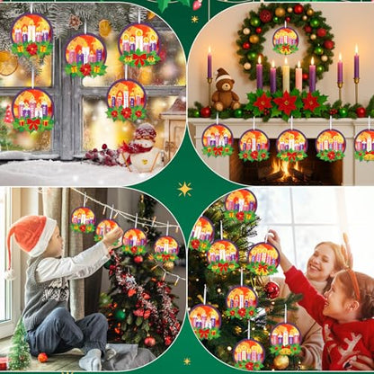 Tinlade 32 Packs Advent Wreath Suncatchers Advent Wreath DIY Ornaments - style: Advent Wreath