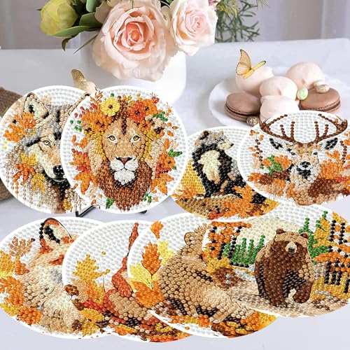 Diamond Art Coasters Kits, 8 Pcs Fall Animals Diamond Painting Coasters Kit - color: Fall animals