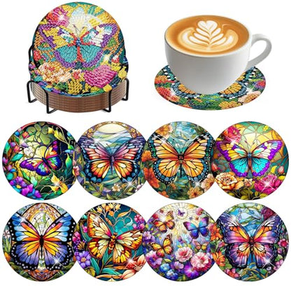 8 Pack Diamond Art Coasters,Butterfly Diamond Painting Coasters Kits - color: Butterfly Coasters-C