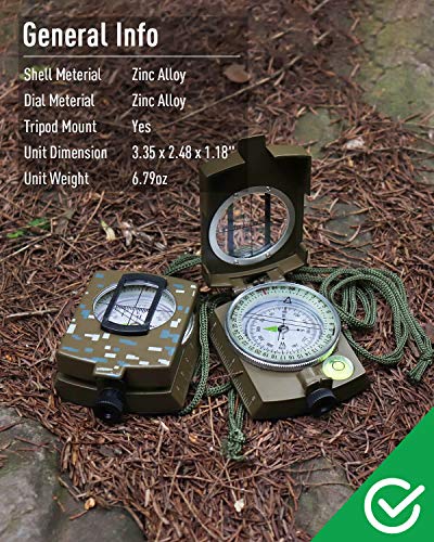 Eyeskey Multifunctional Tactical Survival Military Compass with Lanyard & Pouch | Waterproof & Impact Resistant | Lensatic Sighting Compass for Hiking - color: EK1001 Camouflage Compass