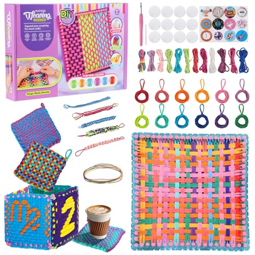 MOVATEK 328PCS Weaving Loom Kit with Friendship Bracelet Making Kit, 12 Colors Loom Loops, DIY Craft Kits, Bracelet & Coaster Weaving Making Kit