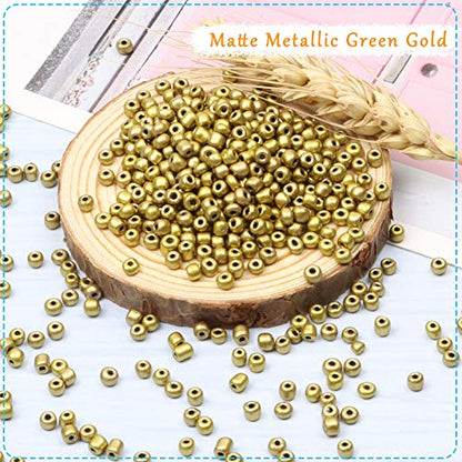 5000pcs Green Gold Glass Seed Beads Bulk, Small Tiny Waist Spacer Beads for Bracelet, Necklace Jewelry Making, DIY Craft Projects(3mm 8/0) - color: Matte Metallic Green Gold, size: 3mm