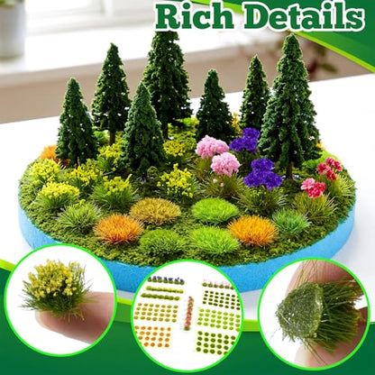 Warmtree 175 Pcs Static Grass Bushy Tufts Miniature Colorful Flower Cluster - color: Color B