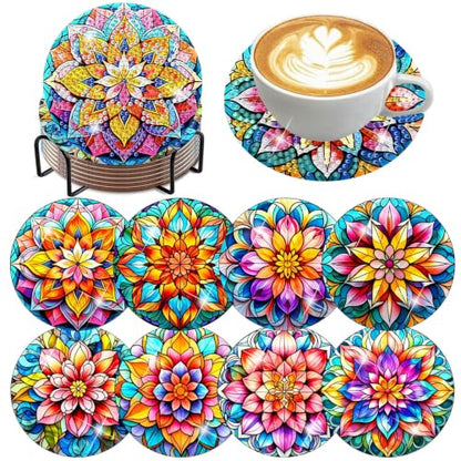 XUCNWL Flowers Diamond Art Coasters Kit for Adults, 8 PCS, 4X4 Inch - color: Flower-1