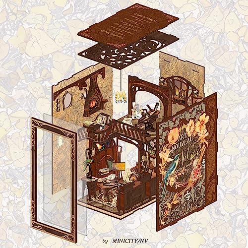 MiniCity Painter at Dusk Book Nook Kit, 3D Wooden Bookshelf Puzzle with LED - color: Painter's Day at Dusk
