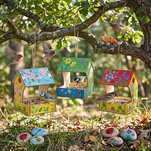 DoubleFill 10 Pack Wooden Bird Feeder Kits, DIY Bird House Kits, Build and Paint Your Own Craft for Adults, Unfinished Birdhouse Wood Craft for Educational Fun Art Outdoor Activities Gifts