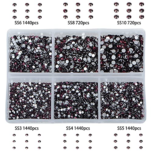 Bymitel 7200 Pieces 6 Mixed Sizes Glue Fix on Glass Rhinestones Round Crystal Gems Flatback for DIY Jewelry Making with one Picking Pen(6-Sizes 7200PCS, Amethyst) - color: Amethyst, size: 6-SIZES 7200PCS