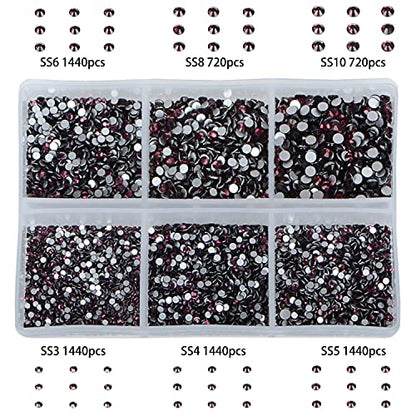 Bymitel 7200 Pieces 6 Mixed Sizes Glue Fix on Glass Rhinestones Round Crystal Gems Flatback for DIY Jewelry Making with one Picking Pen(6-Sizes 7200PCS, Amethyst) - color: Amethyst, size: 6-SIZES 7200PCS