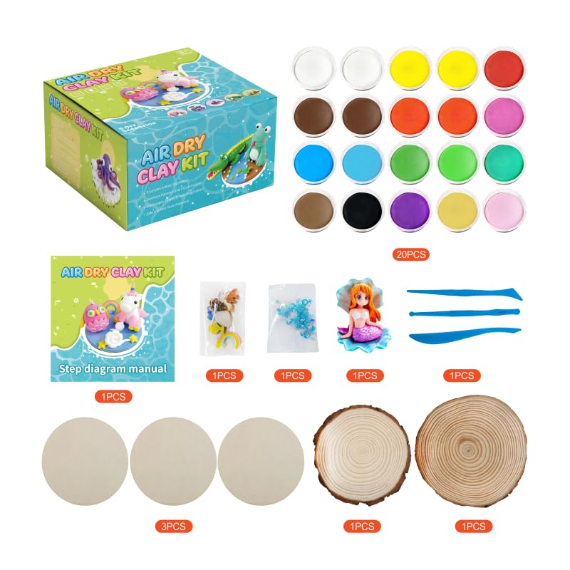 Air Dry Clay Kits for Kids,Animal & Ocean Theme,Modeling Clay for Kids, DIY Model Magic Clay with Sculpting Tools and Tutorials,20 Boxes Molding Clay,Ultra Light,Soft & Non-Sticky,Arts and Crafts Gift - color: Animal & Ocean Theme