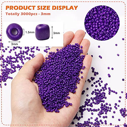 5000pcs Glass Seed Beads Bulk, 3mm 8/0 Dark Purple Small Pony Waist Beads for Bracelets Necklace Jewelry Making DIY Craft Projects - color: Dark Purple, size: 3mm