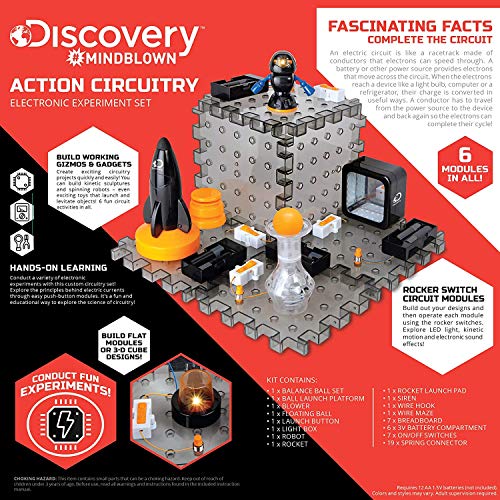 Discovery #MINDBLOWN Action Circuitry Electronic Experiment STEM Set, Build-it-Yourself Engineering Toy Kit, Explore the Science of Lights, Sounds & Motion, 6 Experiments, Great Gift for Kids Ages 8 +