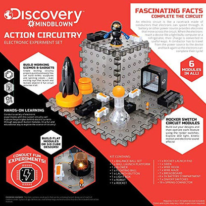 Discovery #MINDBLOWN Action Circuitry Electronic Experiment STEM Set, Build-it-Yourself Engineering Toy Kit, Explore the Science of Lights, Sounds & Motion, 6 Experiments, Great Gift for Kids Ages 8 +