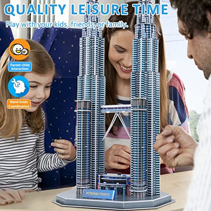 3D Puzzles for Adults Kids, Assembly Malaysia Petronas Twin Towers - style: Petronas Twin Towers
