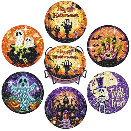 Leatrice 6 PCS Halloween Diamond Art Coasters Kits 4 in Trick or Treat - color: BB halloween