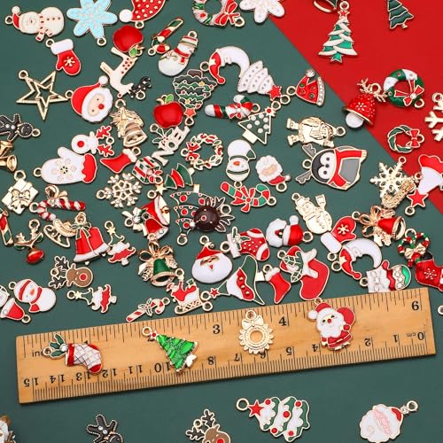 SANNIX 110Pcs 55 Pairs Christmas Charms Gold Enamel Jewelry Charms Bulk - style: Christmas Charms-55 Pairs