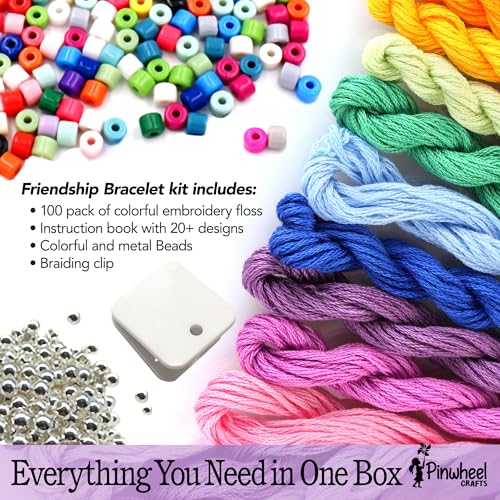 Pinwheel Crafts Friendship Bracelet Kit for Girls 8-12 with 100 Floss - style: Friendship Bracelet Kit-100 Floss