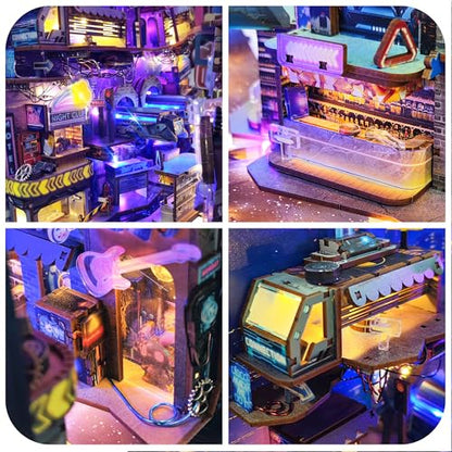 Cyberpunk Book Nook Kit with LED Light - 3D Wooden Puzzles Book Nook for Book Shelf Decor - DIY Dollhouse Kit - Excellent Create Your Own Cyberpunk World (Endless Dimensions)