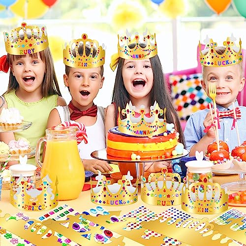 Gold Paper Crowns, Diy Birthday King Crowns Craft to Decorate, Paper Prince Princess Crown Hats for School Classroom - style: 54 (35 Crowns+19 Sticker Gems)