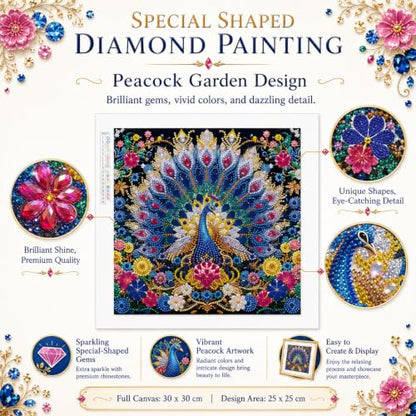 JATOK Diamond Art Kits for Adults, Peacock, Special-Shaped Gems - color: Amber