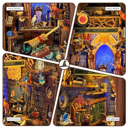 Magic Book Nook with Remote Wand DIY Dollhouse Miniature Kit - color: Magic Academy