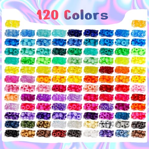 Dowsabel 6 Boxes 120 Colors Pony Beads Bracelet Making Kit, Beads for Jeweley Making with Letter Beads Kandi Beads, DIY Arts and Crafts Birthday Gifts - color: 120 Colors