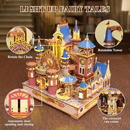 DIY 3D Wooden Puzzles for Adults,Alnwick Castle Miniature House Kit with LED Lights Arts and Crafts for Home Decor Creative Gift for Boys Girls - style: Alnwick Castle