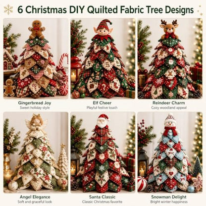 DIY Halloween Christmas Quilted Fabric Tree Kit, 3D Padded Patchwork Sewing Craft Kit for Beginners, Home Office Mantel Shelf Tabletop Decor, Handmade Holiday Gift for Craft Lovers (Christmas #F)