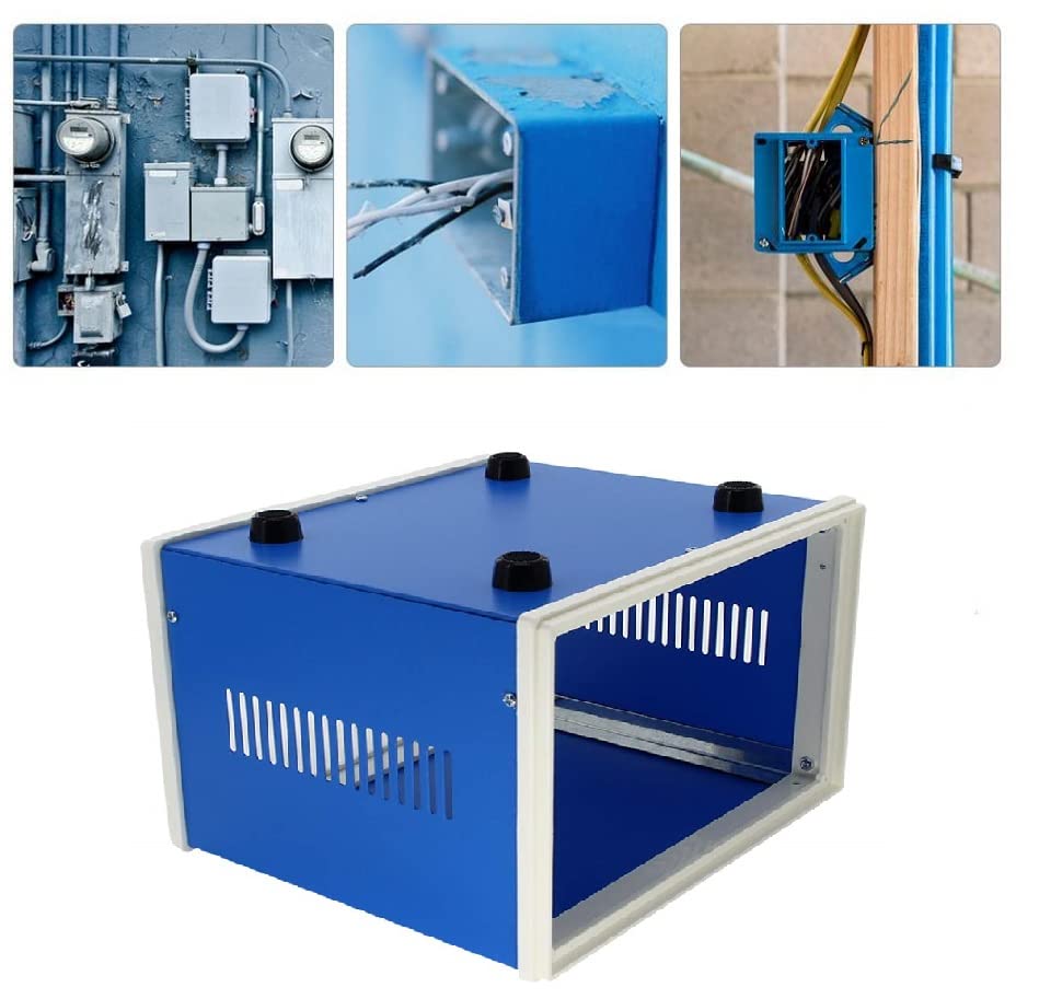 Fielect 8.27" x 7.09" x 5.51" Dustproof Electronic Junction Box Metal Enclosure Project Box for Electronic Projects Blue - size: 8.27" x 7.09" x 5.51"