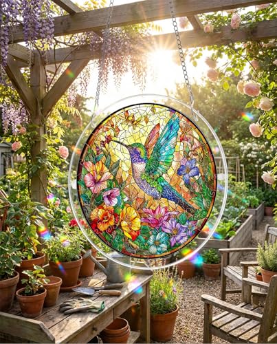 Acrylic Jigsaw Puzzle Suncatcher - Hummingbird Garden - color: Hummingbird Garden, size: M-8.2in*8.2in