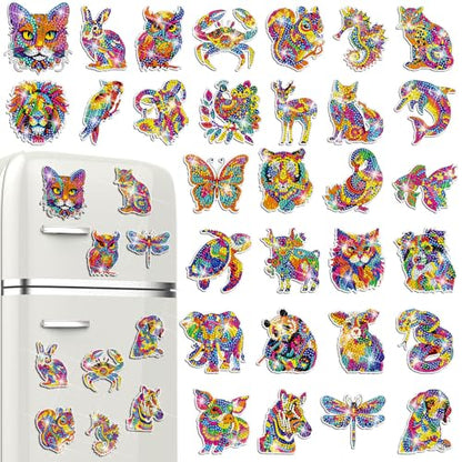Remuuly 30 Pcs Animal Diamond Painting Magnets Diamond Art Kits for Adults - color: Animal
