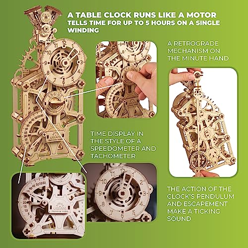UGEARS Engine Clock, 3D Puzzle, 11.8-inch Height, Mechanical Clock Kit with Moving Pistons, Steam Engine Kits, Clocks Kits for Do It Yourself, Brain Teaser 3D Puzzle
