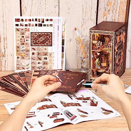 MiniCity Painter at Dusk Book Nook Kit, 3D Wooden Bookshelf Puzzle with LED - color: Painter's Day at Dusk