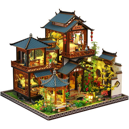 DIY Book Nook Kit - DIY Miniature Dolls House Kit with Furniture and LED Light, 3D Puzzle Wooden Art Bookends, Model Kits for Adults to Build (Yayun Lanting) - style: Yayun Lanting