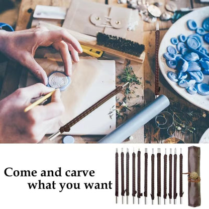 Esamploe Soapstone Carving Kit,Tungsten Steel,12 Pcs with Leather Roll Bag