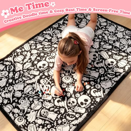 ROYAMOON Halloween Boo Washable Coloring Blanket Kit for Kids & Adults - color: Halloween