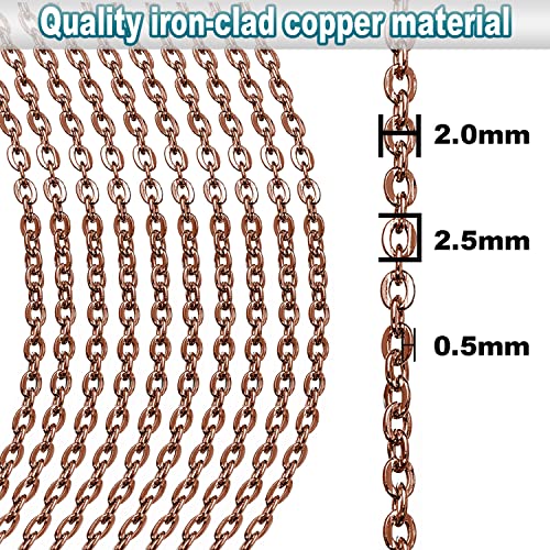 Jishi 33ft Link Cable Chain Roll 2mm, Red Copper Chain for Jewelry Making Necklace Earring Bracelet DIY Craft Jewelry Making Findings Supplies, Copper Plated Iron Metal Rolo Necklace Chain Spool Set - color: Copper, size: Cable Chain 33ft 2.0mm