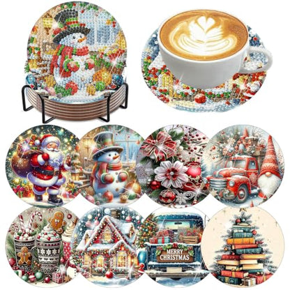 8 Pack Christmas Diamond Art Coasters,Diamond Painting Coasters Kits - color: Christmas Coasters-a