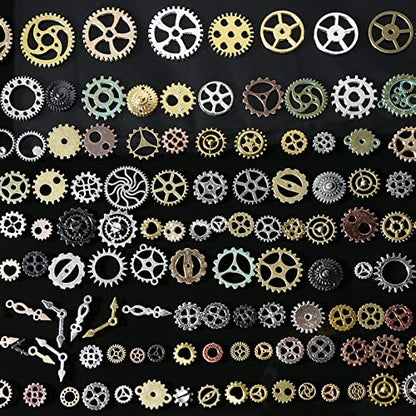 BigOtters 150PC Steampunk Gear Charms, 5 Colors Mixed Metal Cog Pendants