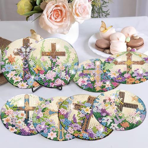 8 Pcs Diamond Art Coasters Kits for Adults, Cross Diamond Coasters 4x4in - color: Cross Coasters, size: 8 Pcs 4x4in