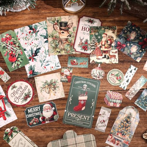Vintage Christmas Scrapbook Kit -35 Large Material Paper for Junk Journals