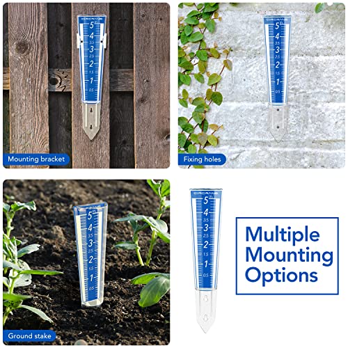 Circrane 5-Inch Capacity Outdoor Rain Gauge with Additional Hang Bracket& Stainless Steel Screws, Magnifying Scale and Numbers Design for Easy Read (Blue) - color: Blue