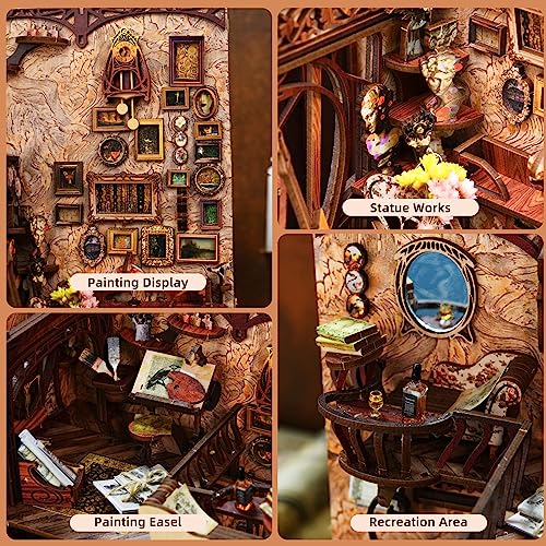 MiniCity Painter at Dusk Book Nook Kit, 3D Wooden Bookshelf Puzzle with LED - color: Painter's Day at Dusk