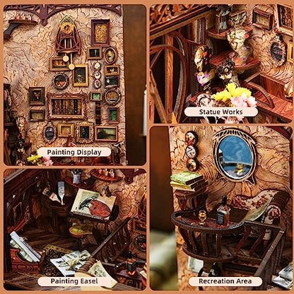 MiniCity Painter at Dusk Book Nook Kit, 3D Wooden Bookshelf Puzzle with LED - color: Painter's Day at Dusk