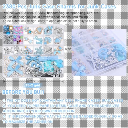 EIiovcnya 2380 Pcs Junk Case Charms Kit - DIY Phone Charms & Nail Art - color: Blue tones