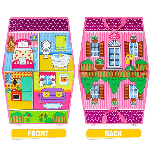 OKOOKO Dress Up House Felt Board 35PCS Double-Sided Foldable Dress Up Teaching Girls Toy Preschool Crafts Storytelling Early Learning Interactive Play Kit for Toddlers Kids - color: Pink
