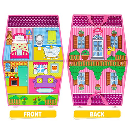 OKOOKO Dress Up House Felt Board 35PCS Double-Sided Foldable Dress Up Teaching Girls Toy Preschool Crafts Storytelling Early Learning Interactive Play Kit for Toddlers Kids - color: Pink