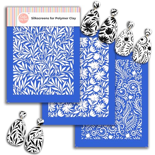 Leaf Silk Screen Stencils for Polymer Clay, 3 PCS Abstract Floral Pattern Silkscreen for Polymer Clay Earring Making, Reusable Silk Screen Stencils for Polymer Clay SSCMB-55 - color: William Morris