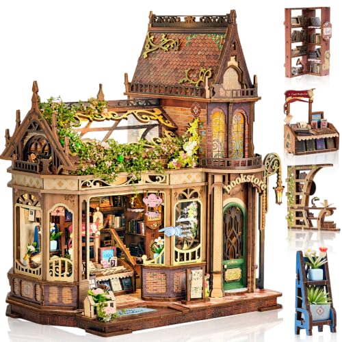 CRIOLPO Book Nook Kits Miniature House Kit for Adults with LED Lights - color: Huaying Bookstore